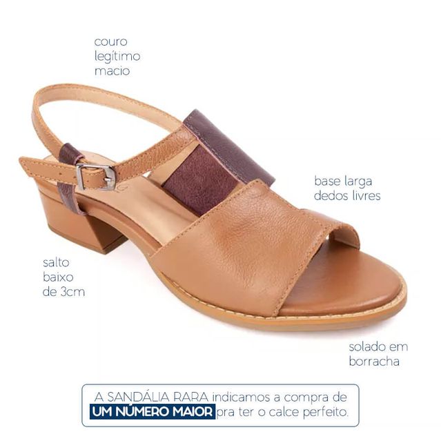 Sandália Salto Baixo Caramelo e Madeira- Rara - 965-09 