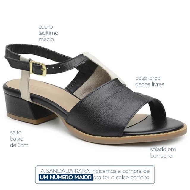 Sandália Salto Baixo Preto e Off White- Rara - 965-09 