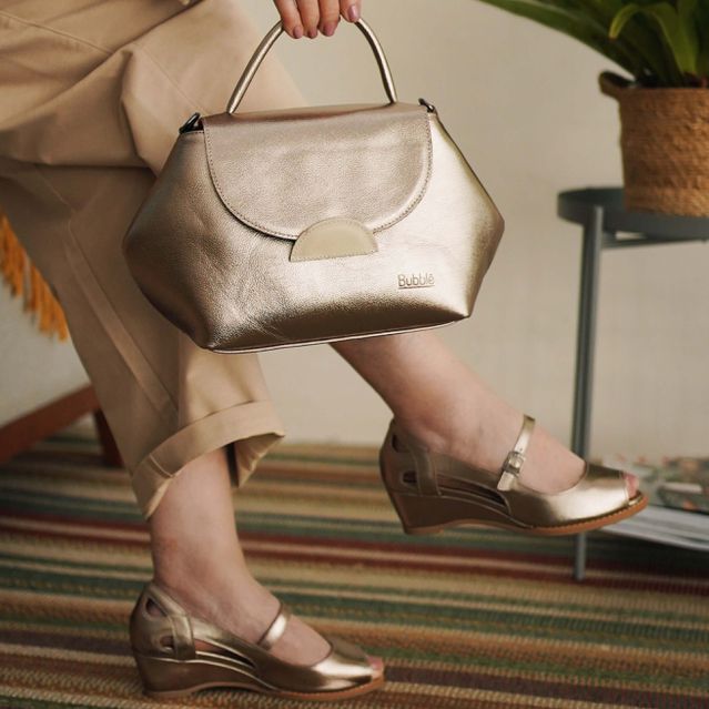 Bolsa de Couro - NASCENTE - Champagne e Off White