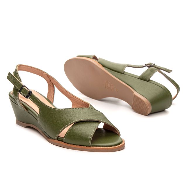 Sandália Anabela Couro Legítimo Sorria Cacto 970-05
