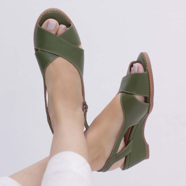 Sandália Anabela Couro Legítimo Sorria Cacto 970-05