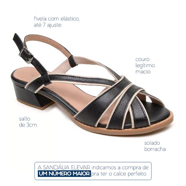 Sandália - ELEVAR - Preta e Off White - 965.17