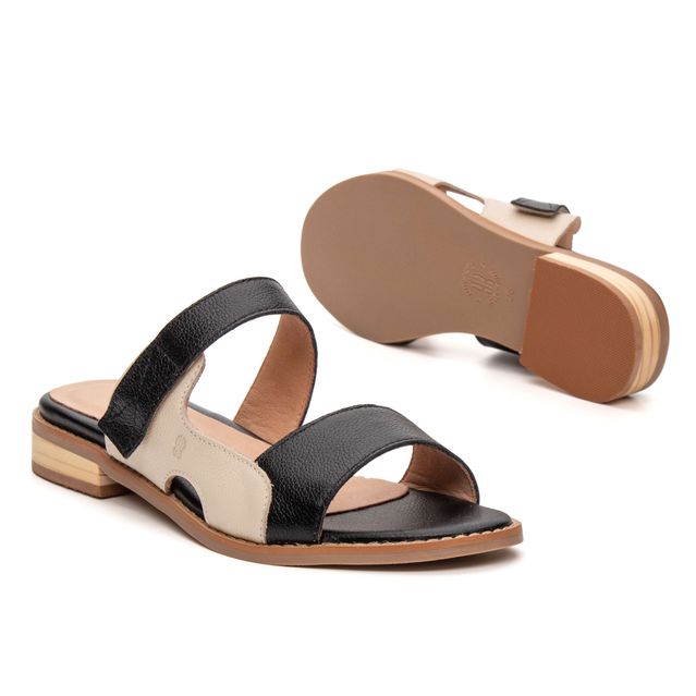 Sandália Rasteira RESPIRO Preto e Off White 842.144