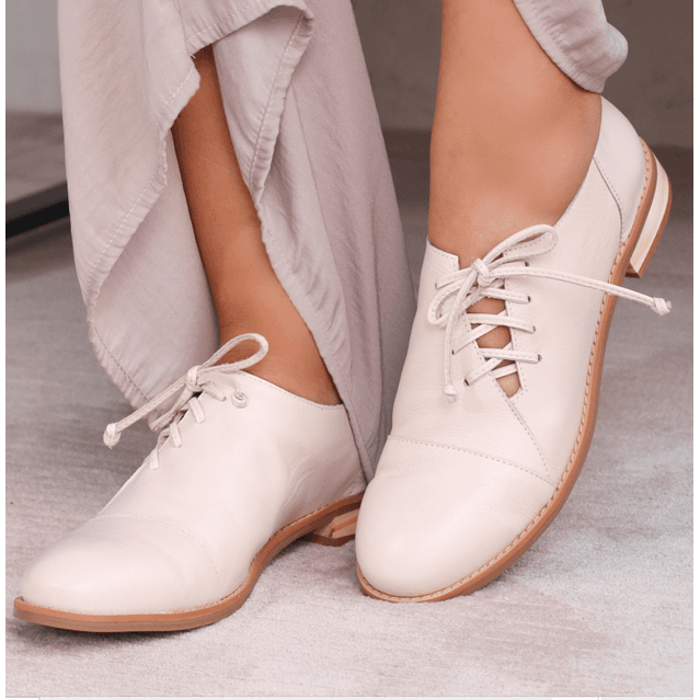 Sapato Feminino Oxford Couro Confortável Off White - Melilla - 664-02