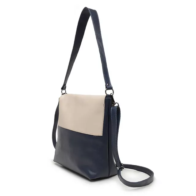 Bolsa de Couro - LOTUS - Azul Marinho e Off White