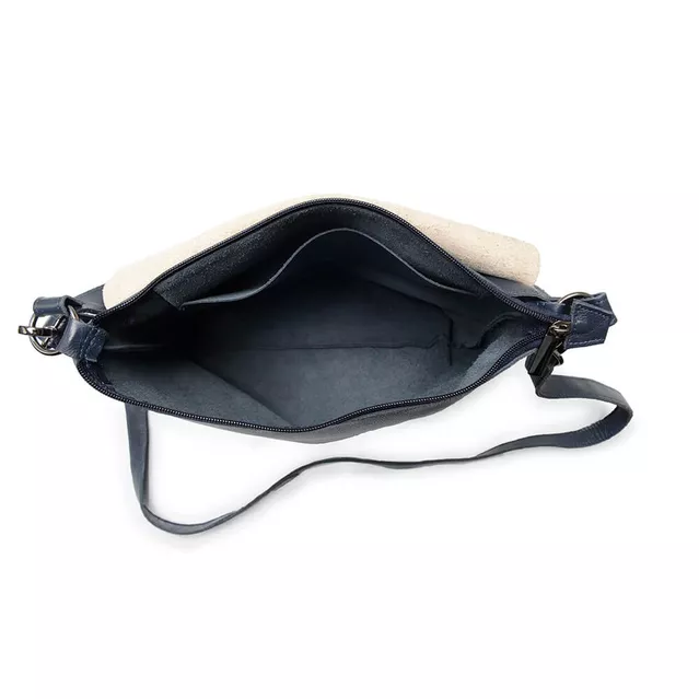 Bolsa de Couro - LOTUS - Azul Marinho e Off White