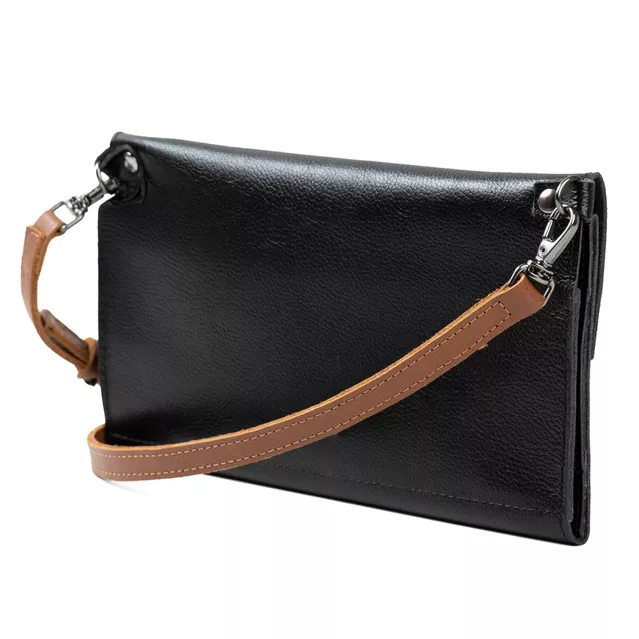 Bolsa CARTEIRA Couro Legítimo Bubblê - Preta e Chocolate