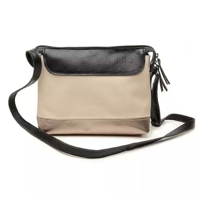 Bolsa de Couro - HORIZONTE - Preto, Off White e Champagne