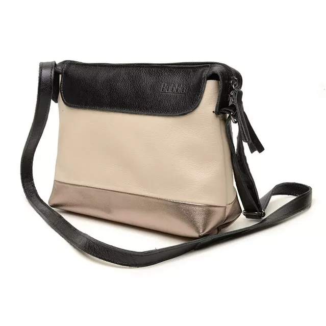Bolsa de Couro - HORIZONTE - Preto, Off White e Champagne