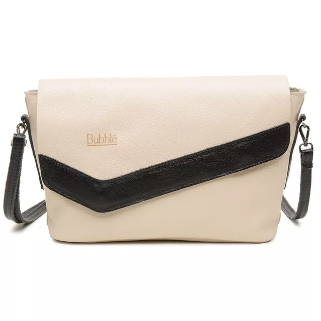 Bolsa de Couro - LUZ - Off White e Preto 