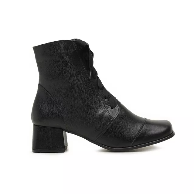 Bota Feminina Couro Bico Quadrado Preta - Miami - 383-04