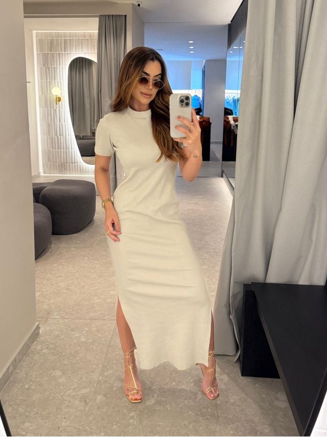 Vestido Canelado Chicago Areia