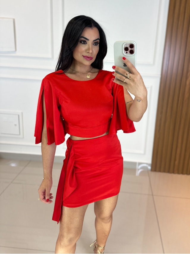 Cropped Acetinado Isabel Vermelho