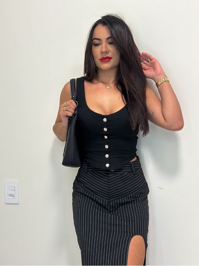 Cropped Corselet Botões Preto