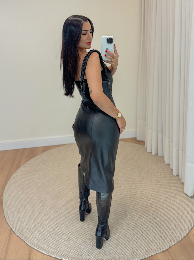 Vestido Couro Fake Tubinho Zíper 