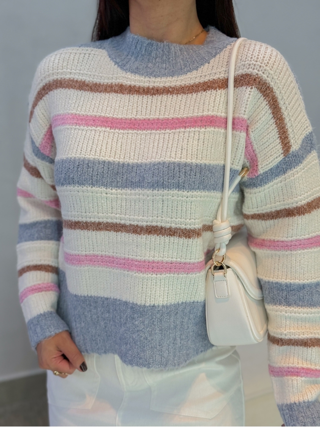 Suéter Tricot Listrado Azul