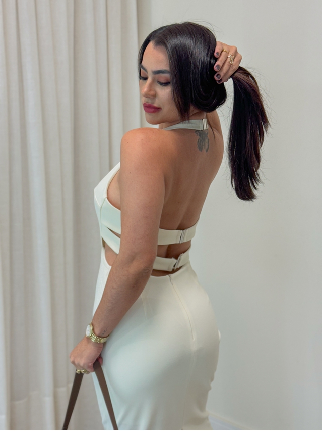Vestido Midi Frente Única Creme
