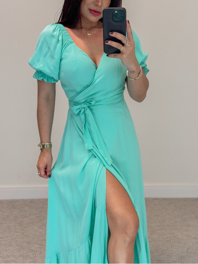 Vestido Longo Envelope Menta