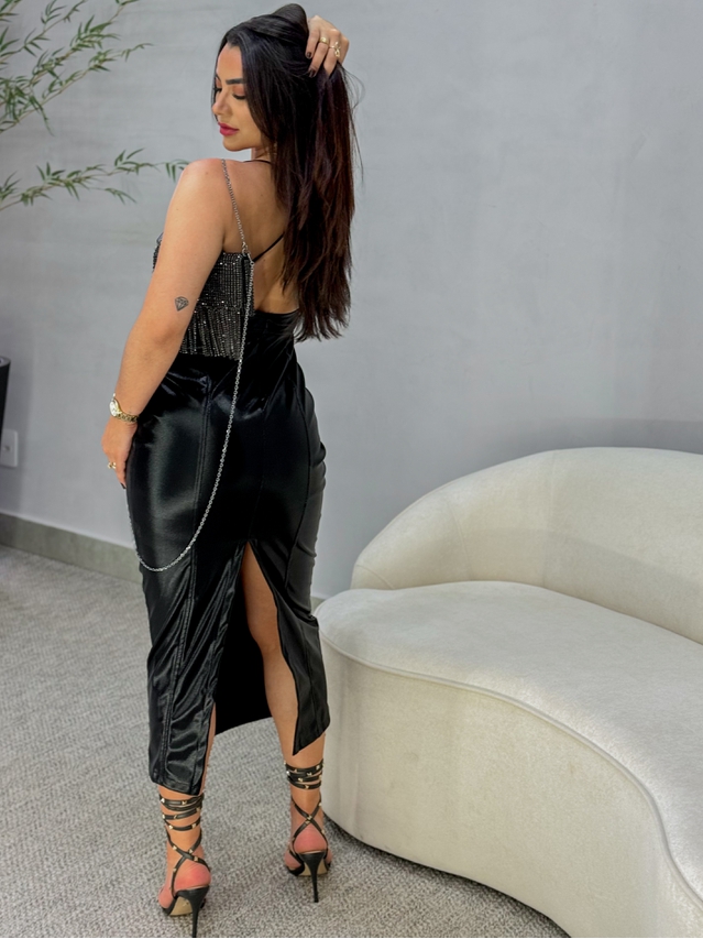 Vestido Midi Resinado Preto
