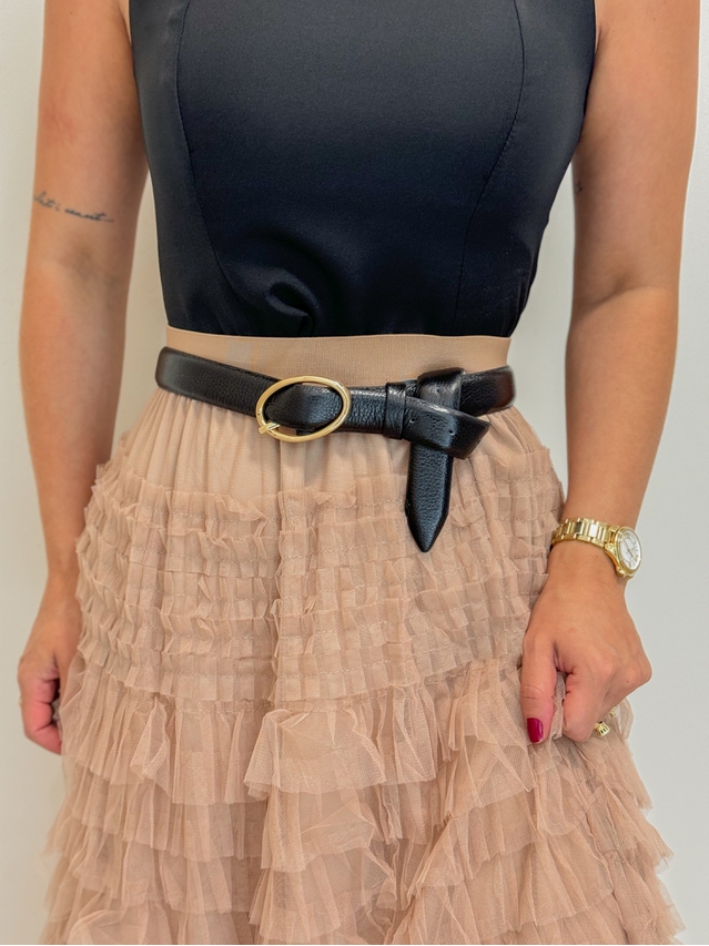 Cinto Couro Fivela Redonda Preto