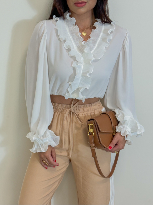 Blusa Babado Chiffon Branca