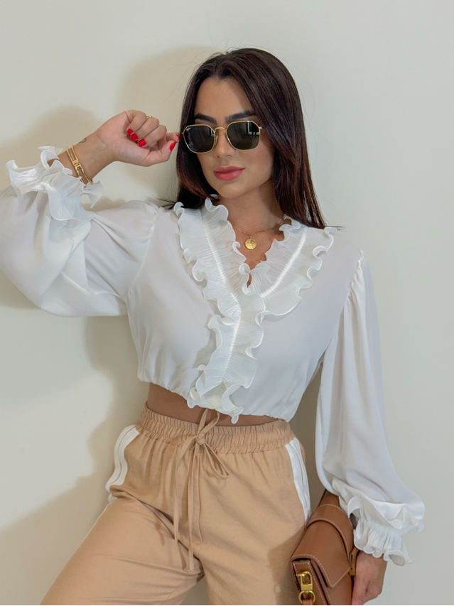 Blusa Babado Chiffon Branca