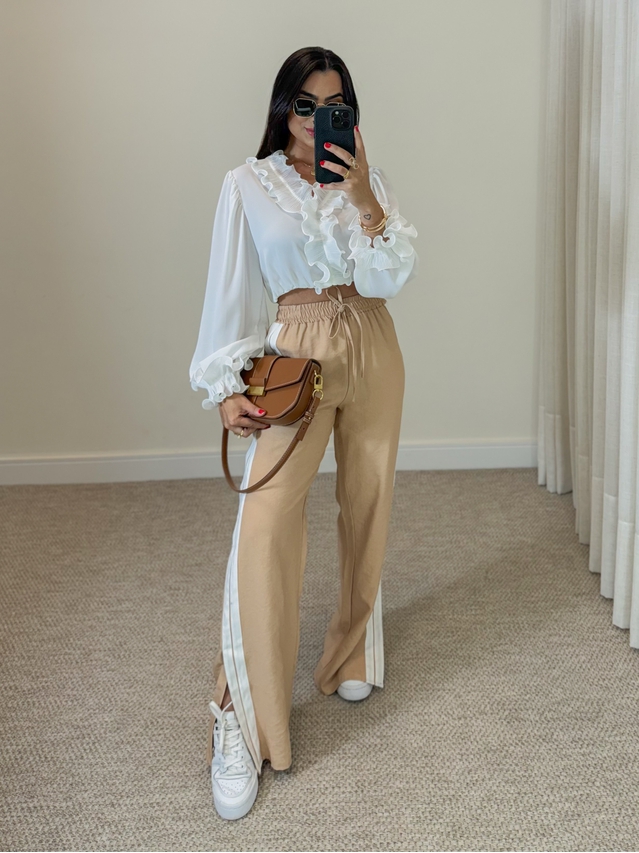 Blusa Babado Chiffon Branca