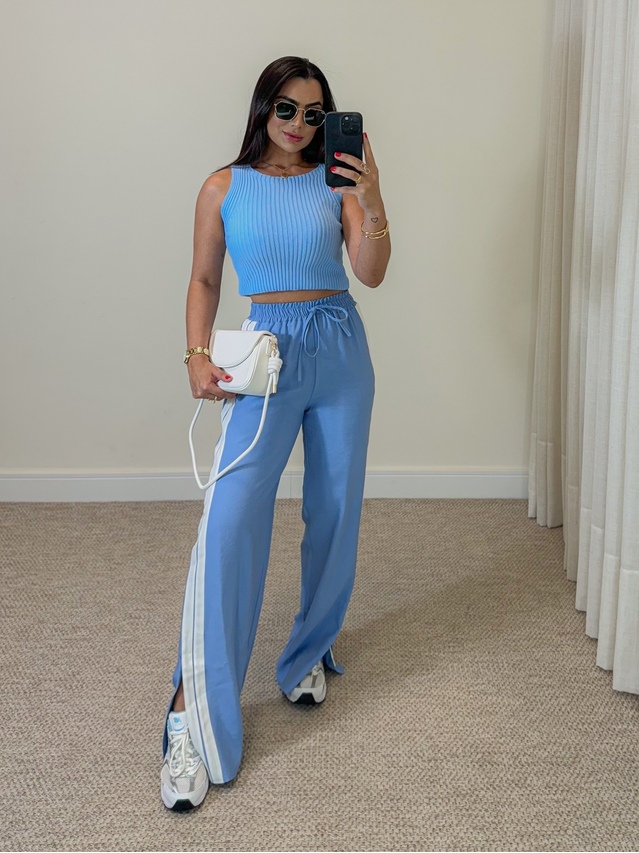 Calça Pantalona Listra Líbano Azul