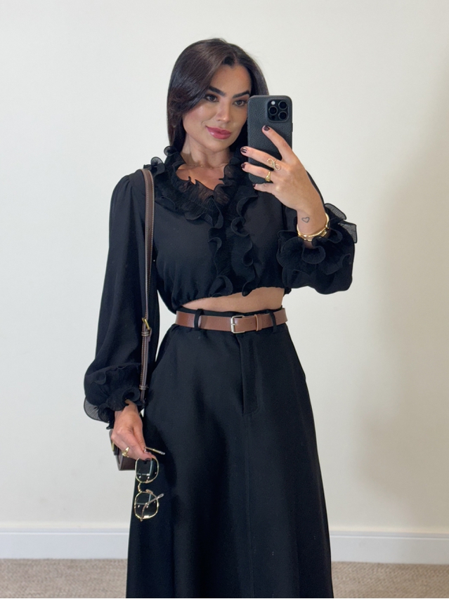 Blusa Babado Chiffon Preto