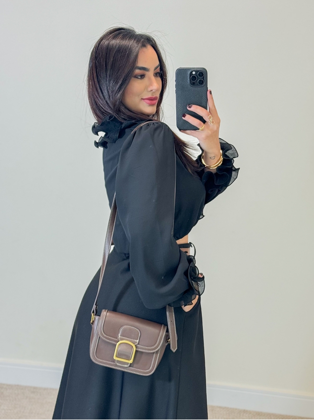 Blusa Babado Chiffon Preto