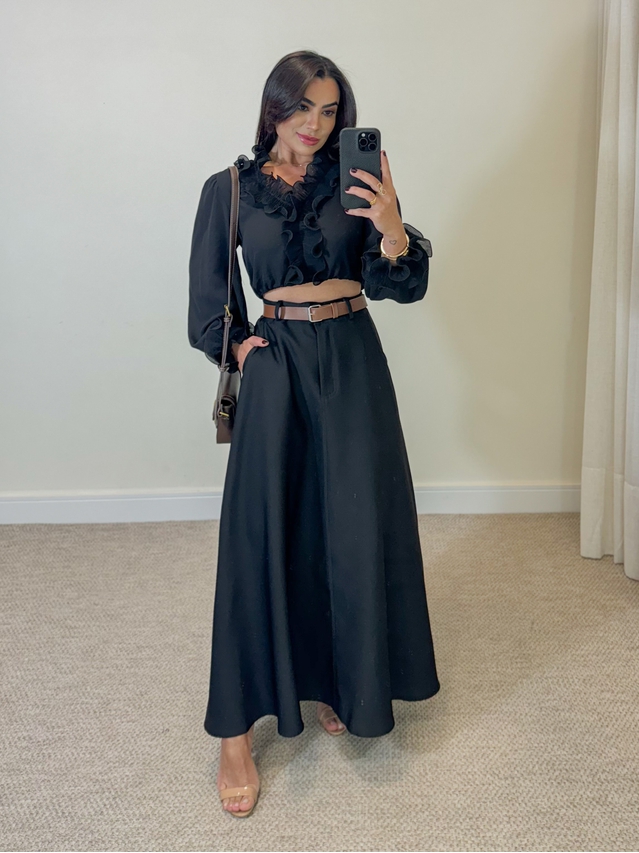 Blusa Babado Chiffon Preto