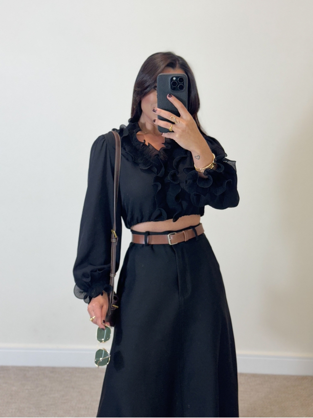 Blusa Babado Chiffon Preto