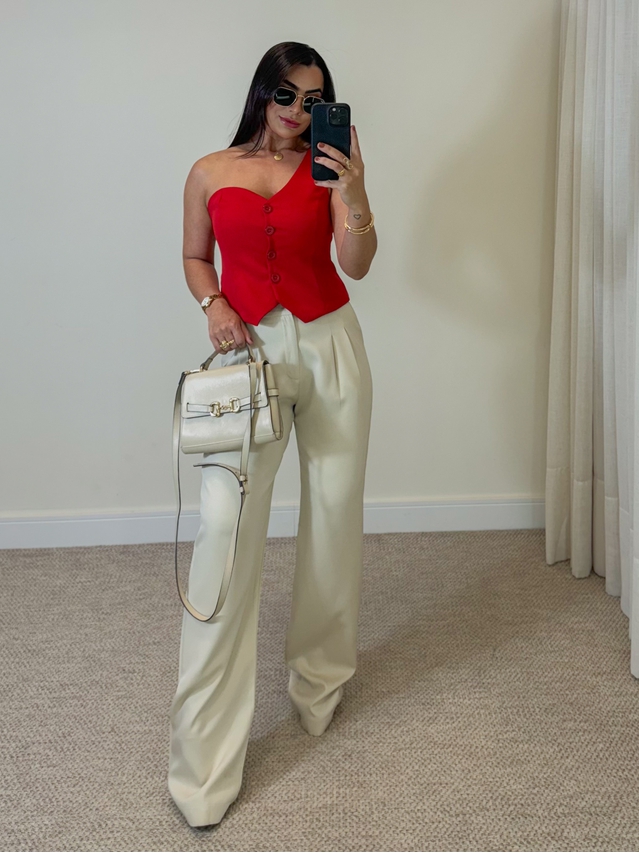 Calça Reta Alfaiataria Areia