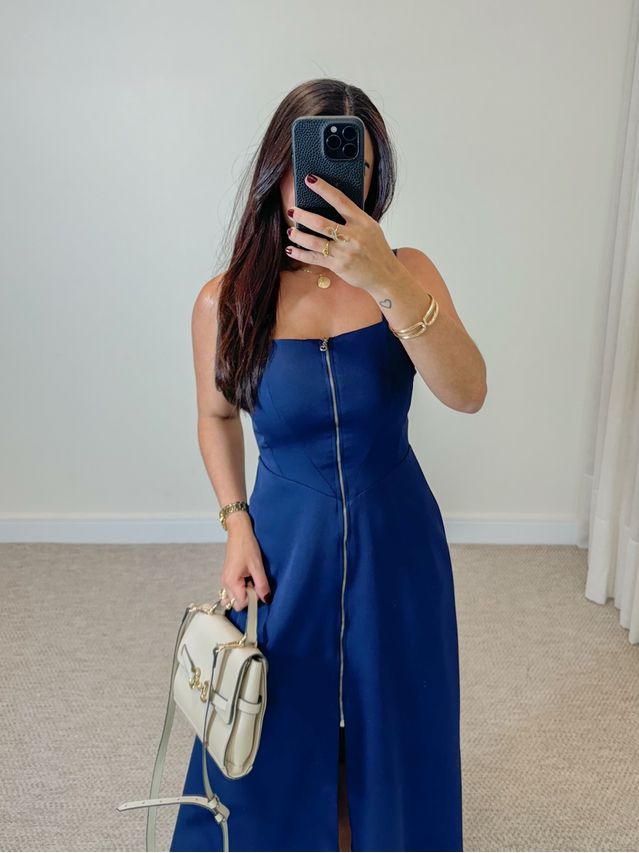 Vestido Midi Ziper Marinho 