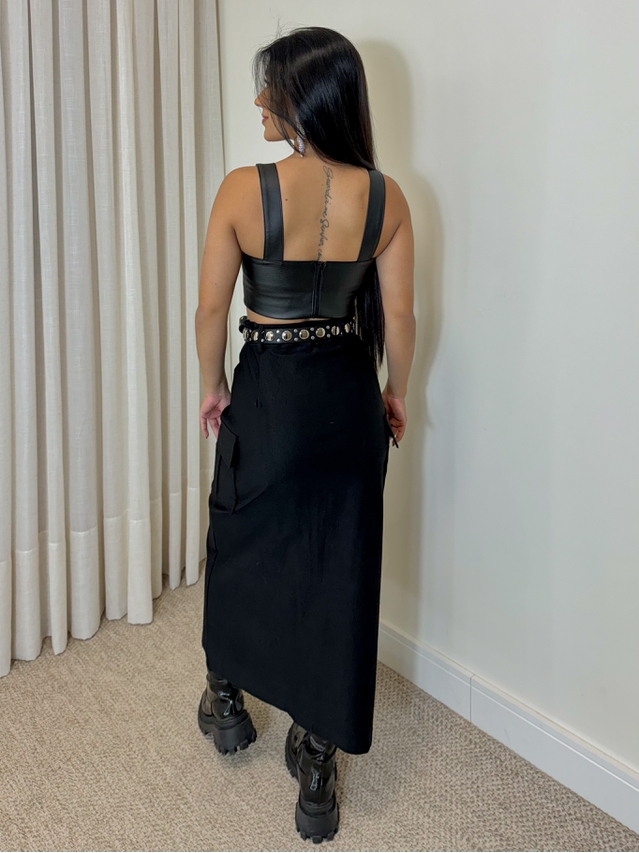 Cropped Couro Fake Preto