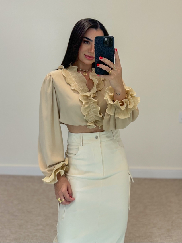 Blusa Babado Chiffon Cappuccino