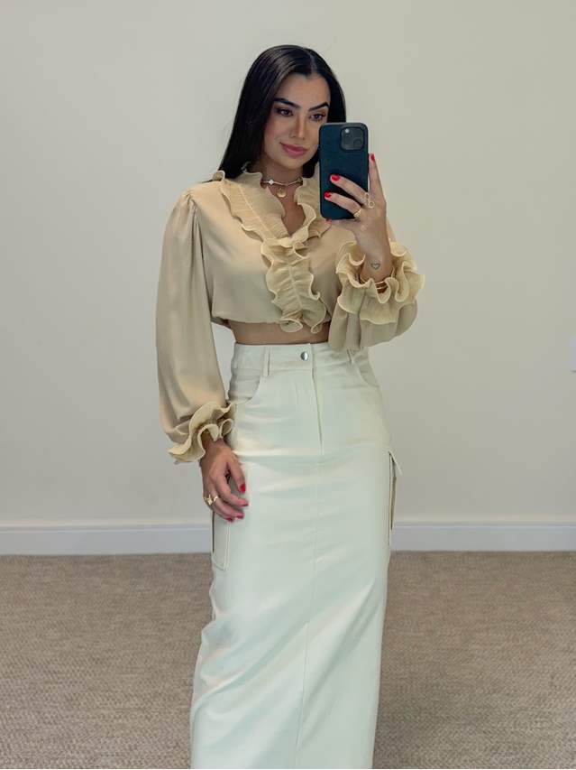 Blusa Babado Chiffon Cappuccino