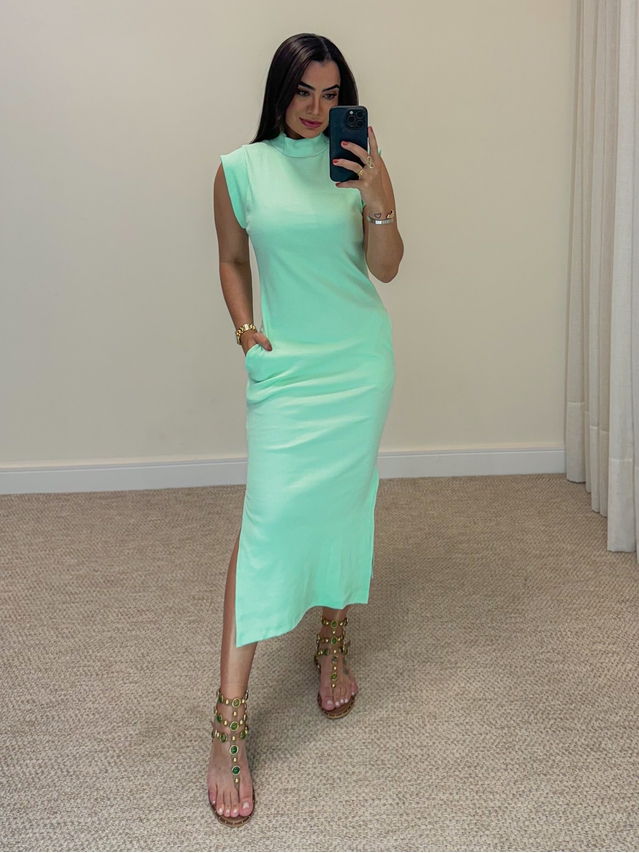 Vestido Canelado Muscle Tee Verde