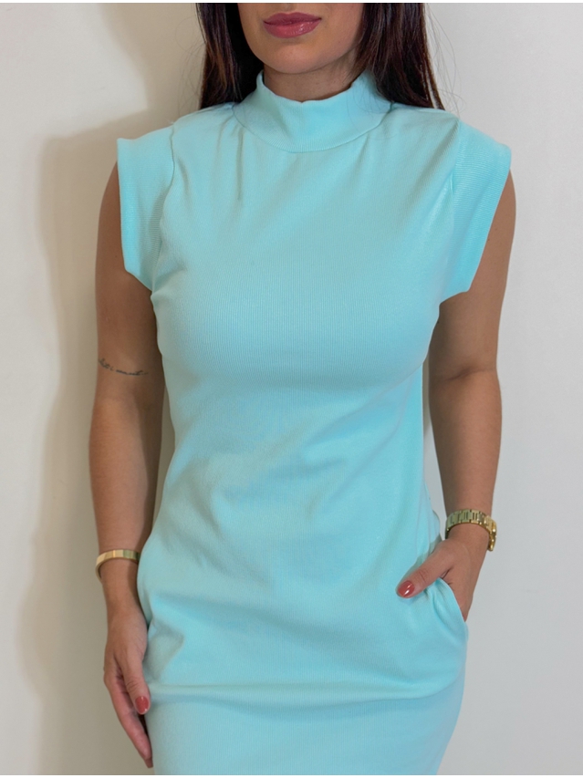 Vestido Canelado Muscle Tee Turquesa