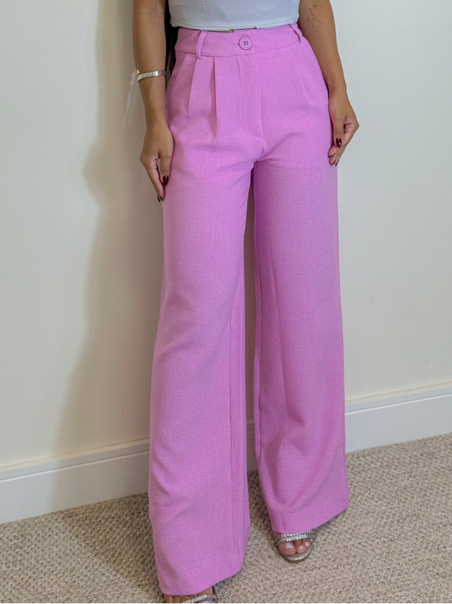 Calça Pantalona Linho Rosa