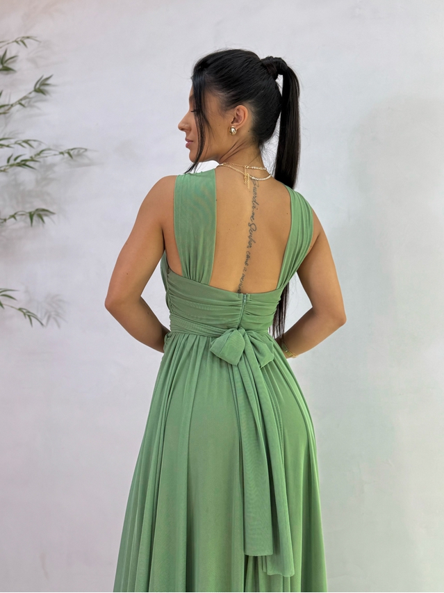 Vestido Festa Tule Oliva
