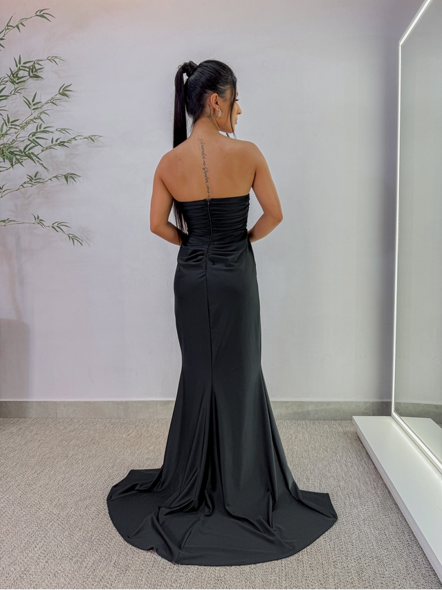 Vestido Festa Strass Preto