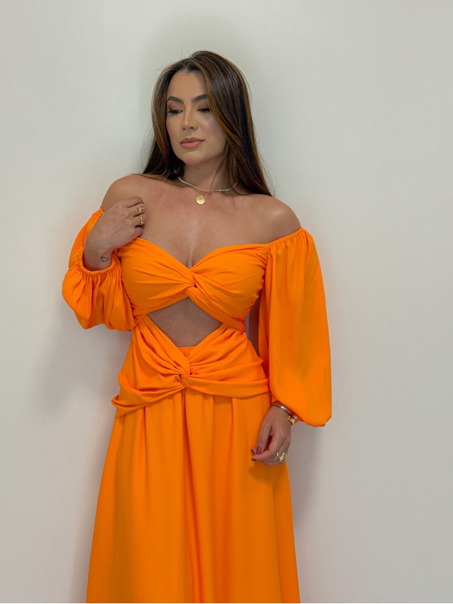 Vestido Longo Festa Laranja