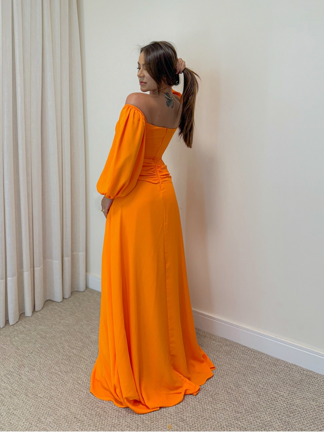 Vestido Longo Festa Laranja