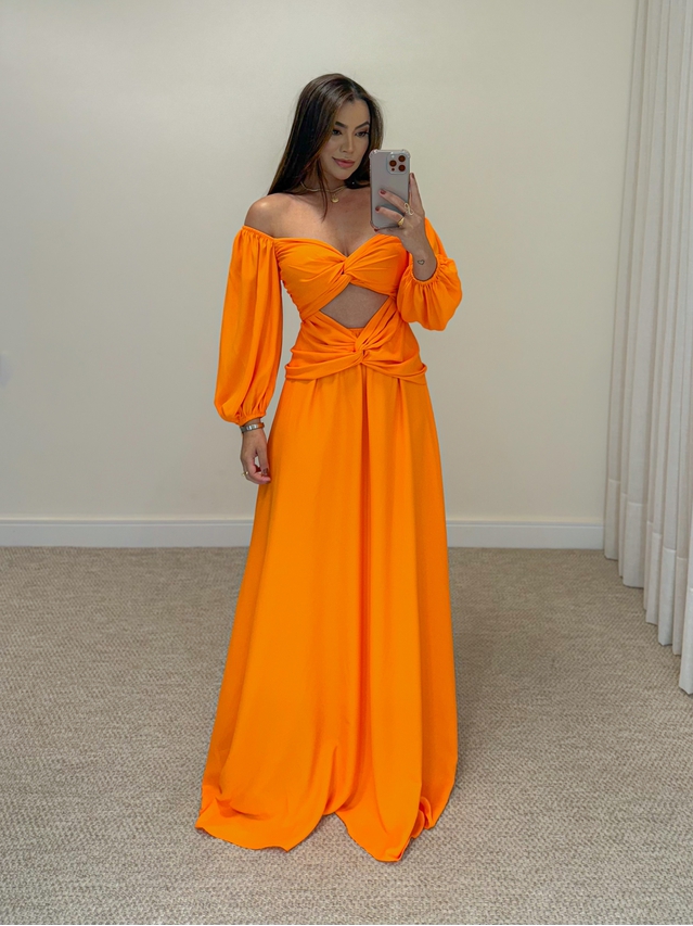 Vestido Longo Festa Laranja