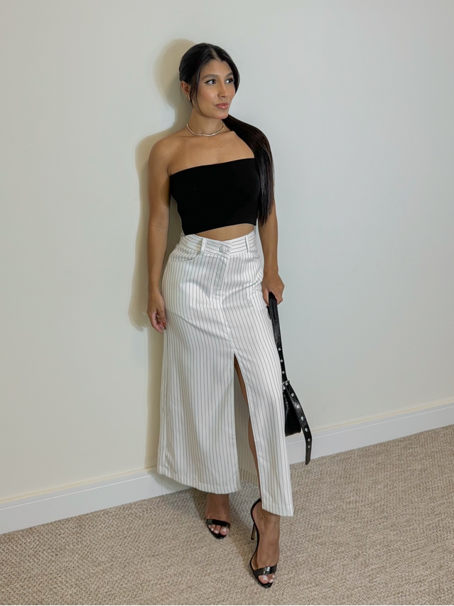 Saia Midi Listrada Brenda Branca