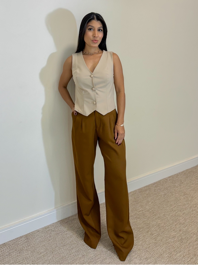 Calça Reta Alfaiataria Marrom