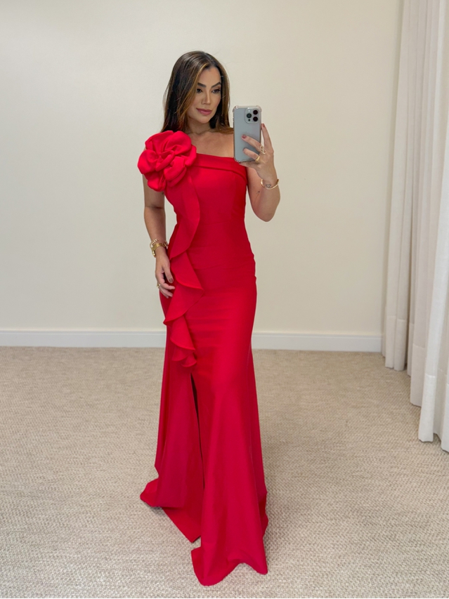 Vestido Festa Flor Vermelho