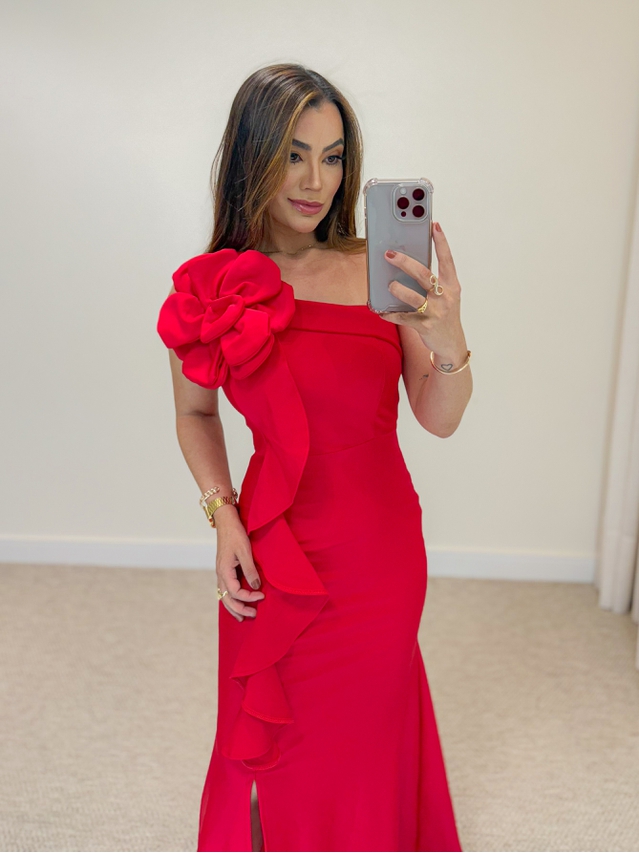 Vestido Festa Flor Vermelho