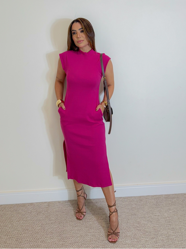 Vestido Canelado Muscle Tee Framboesa